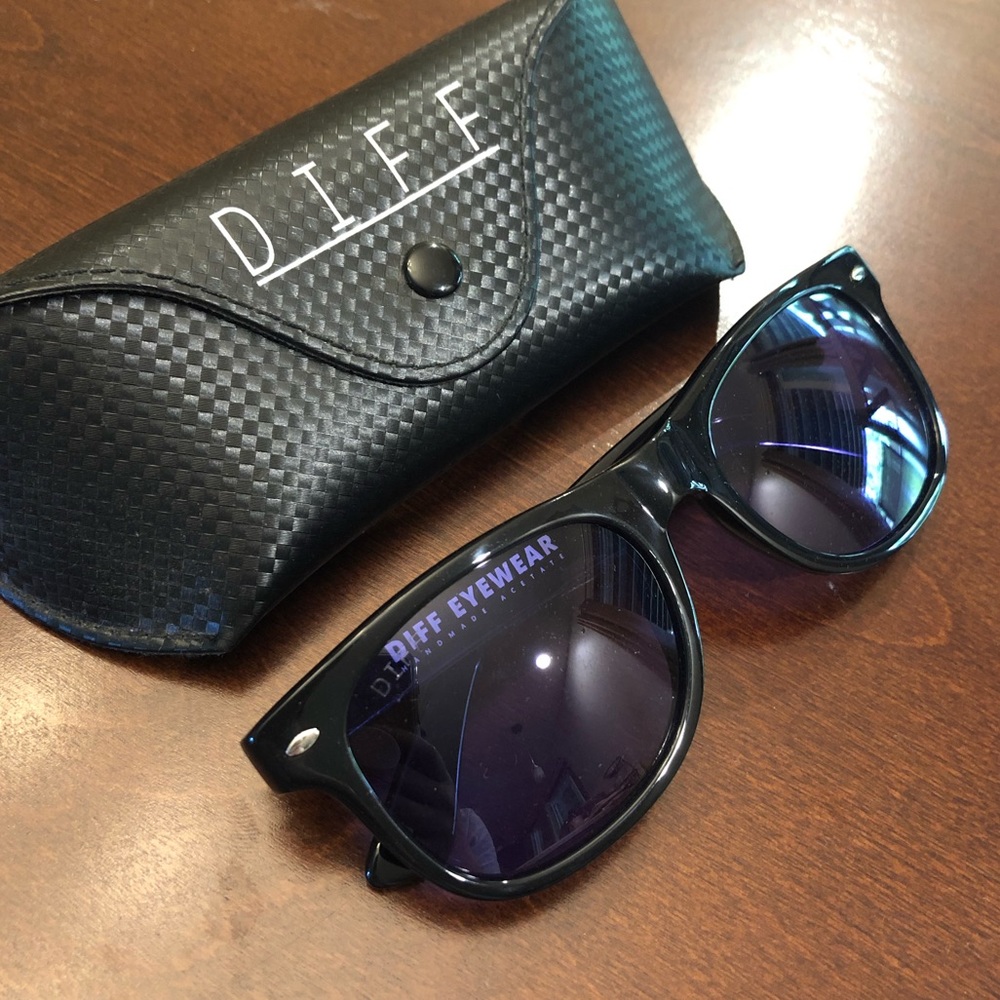Diff Sunglasses, Black with Blue/Purple Lens